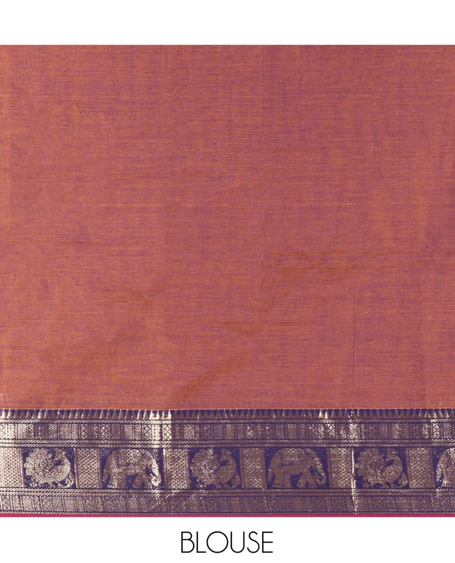 Dark Onion Pink-Rani Pink Mercerised Cotton Half-Saree Features Plain with Contrast Traditional Zari Bordered Skirt, Paired with a Matching Blouse, and Comes with a Contrast Bordered Dhavani - Image 4
