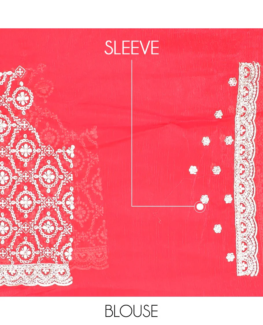 Dazzling red jaal pattern Gota patti embroidered designer saree, self-scallop Gota patti embroidered border - Image 3