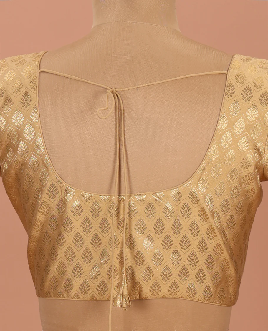 Gold buttas and chevron striped front-back round neck elbow-sleeve readymade blouse - Image 4