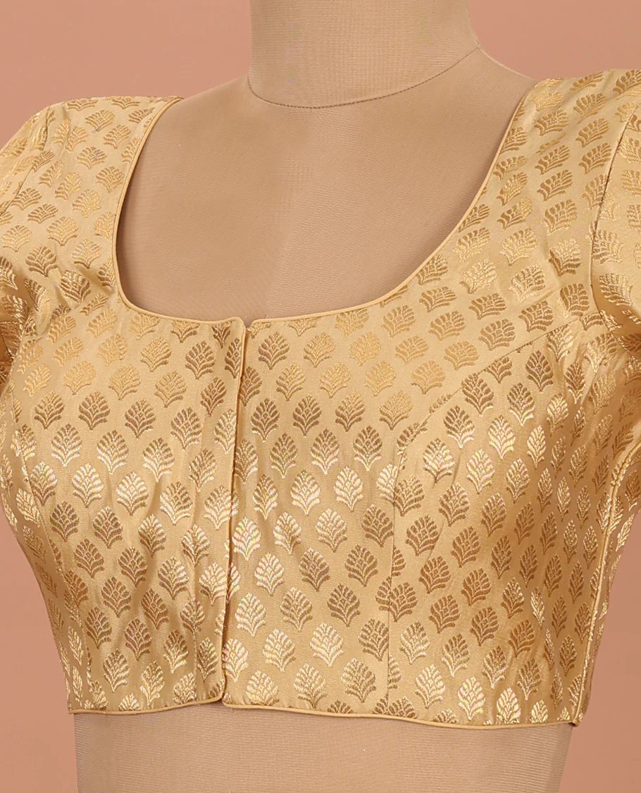 Gold buttas front-back round neck elbow-sleeve readymade blouse - Image 2
