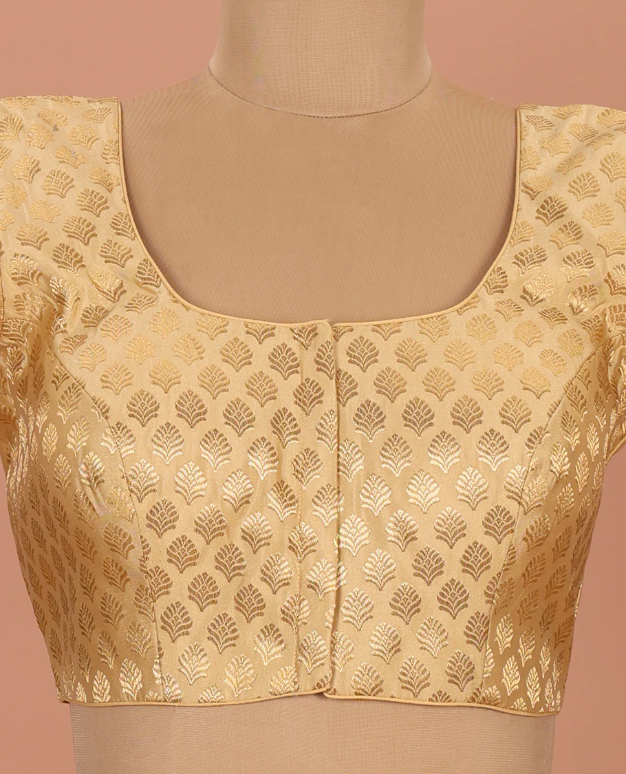 Gold buttas front-back round neck elbow-sleeve readymade blouse - Image 3