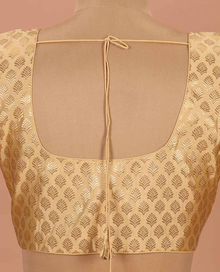 Gold buttas front-back round neck elbow-sleeve readymade blouse - Image 4