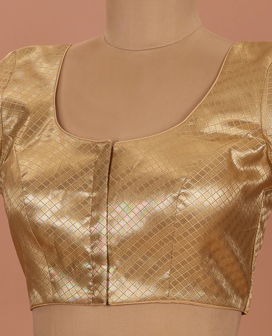 Gold jaal front-back round neck elbow-sleeve readymade blouse - Image 2
