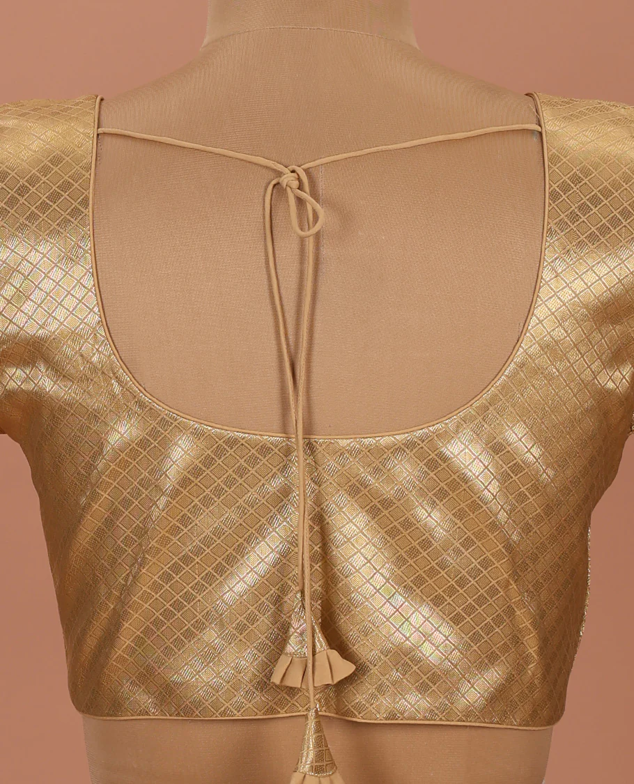Gold jaal front-back round neck elbow-sleeve readymade blouse - Image 4