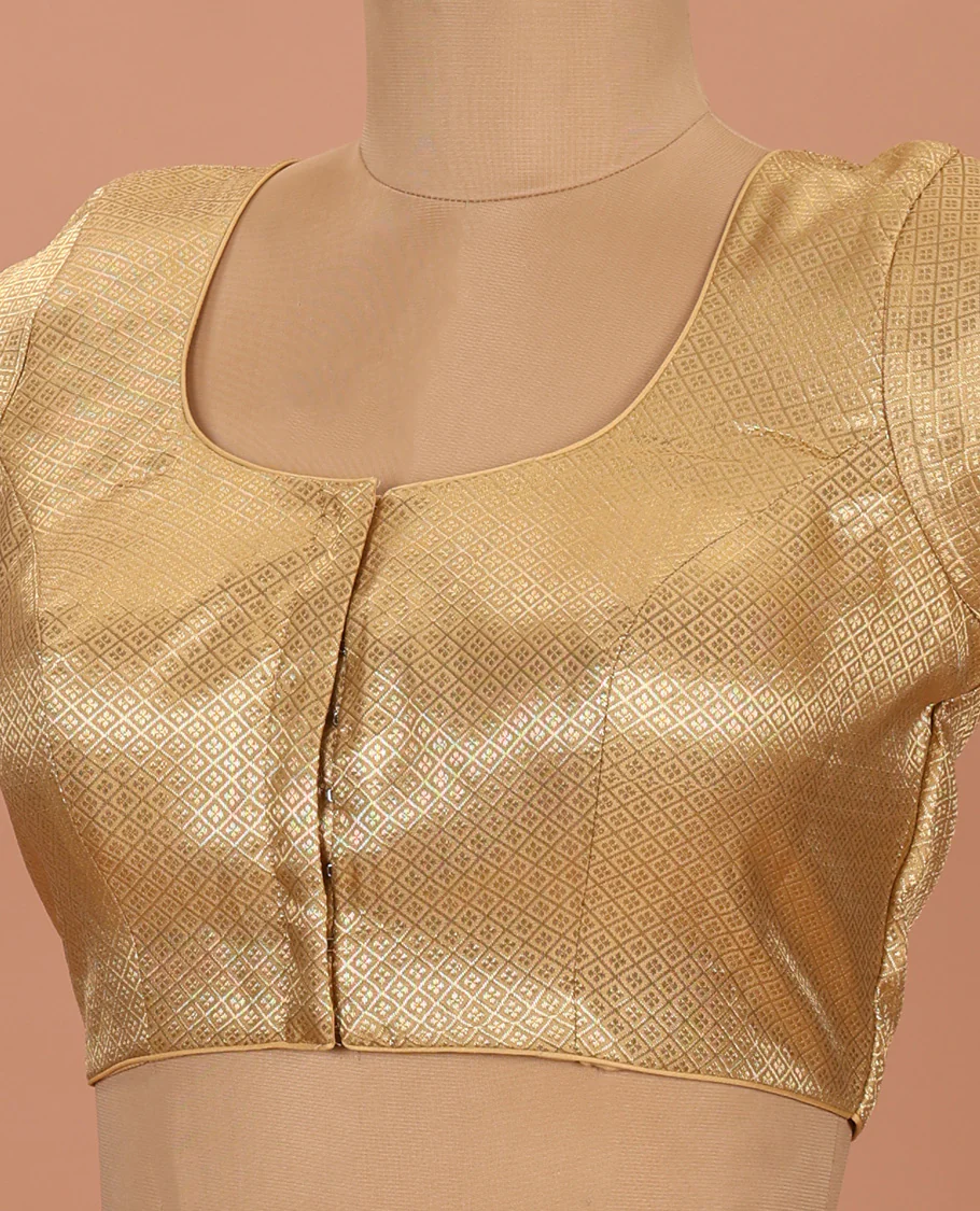 Gold jaal front-back round neck elbow-sleeve readymade blouse - Image 2