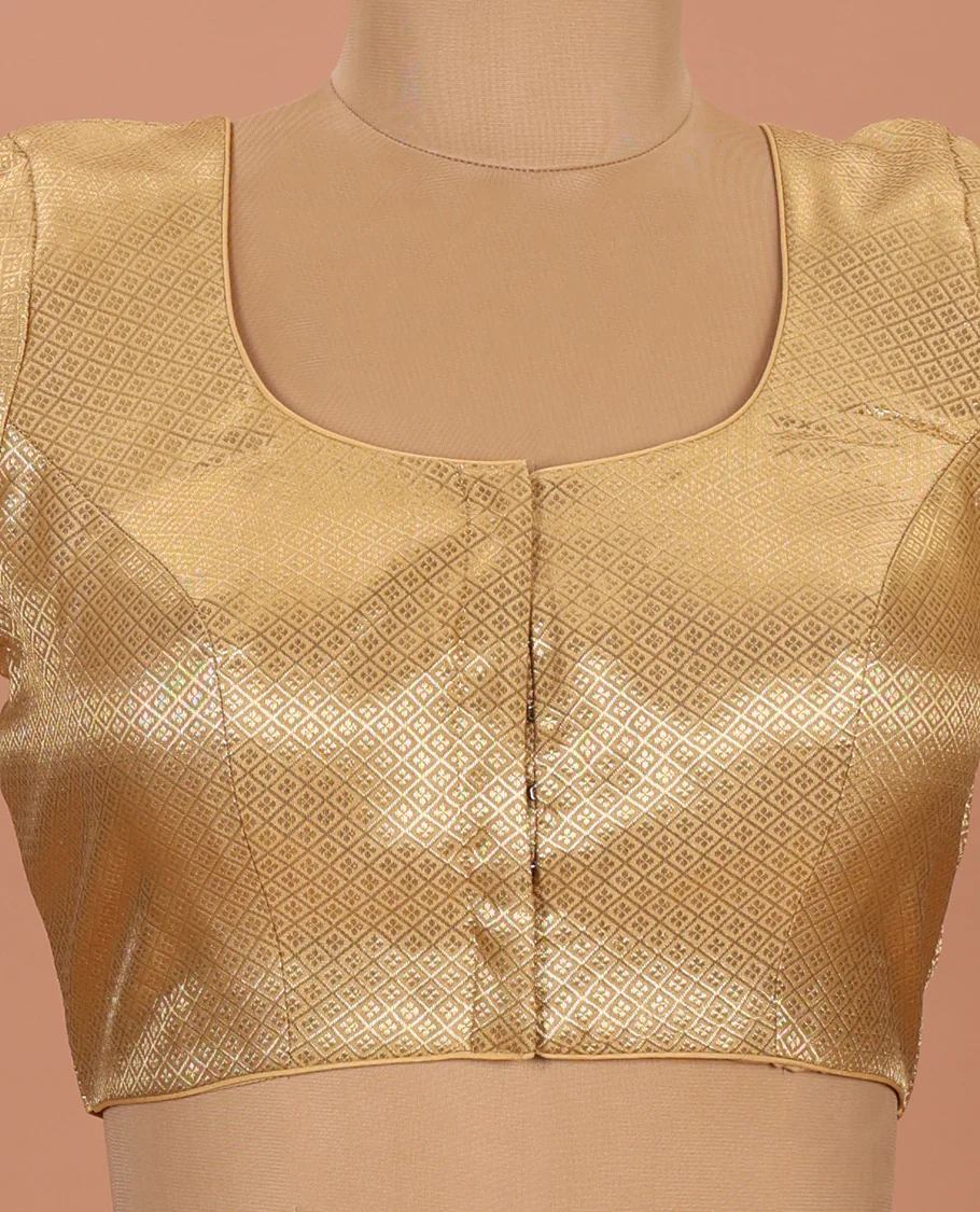 Gold jaal front-back round neck elbow-sleeve readymade blouse - Image 3