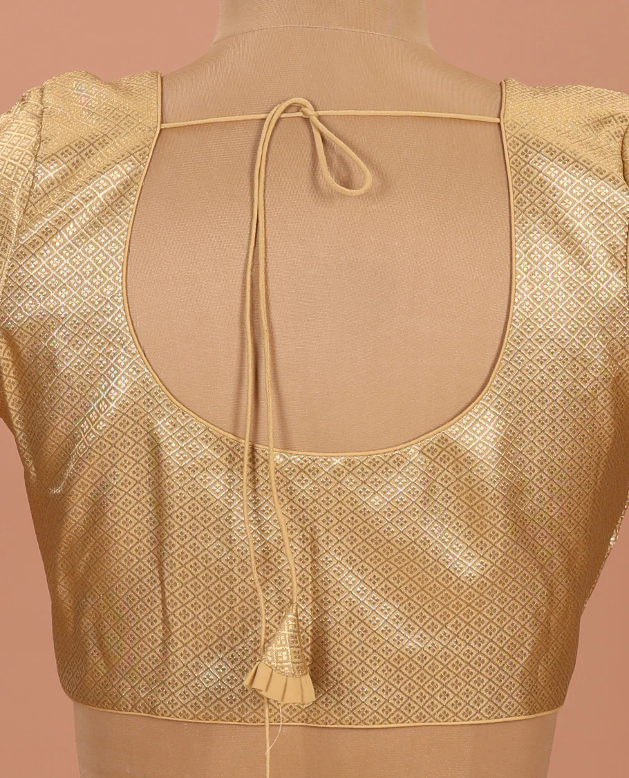 Gold jaal front-back round neck elbow-sleeve readymade blouse - Image 4