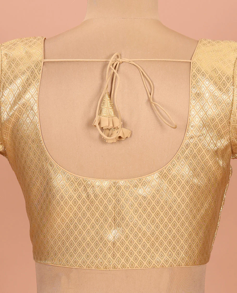 Gold jaal patterned front-back round neck elbow-sleeve readymade blouse - Image 4
