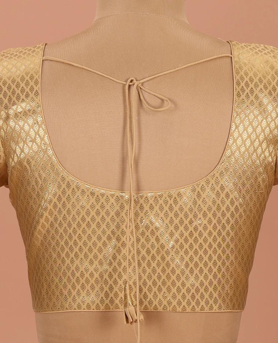 Gold leaf design front-back round neck elbow-sleeve readymade blouse - Image 4