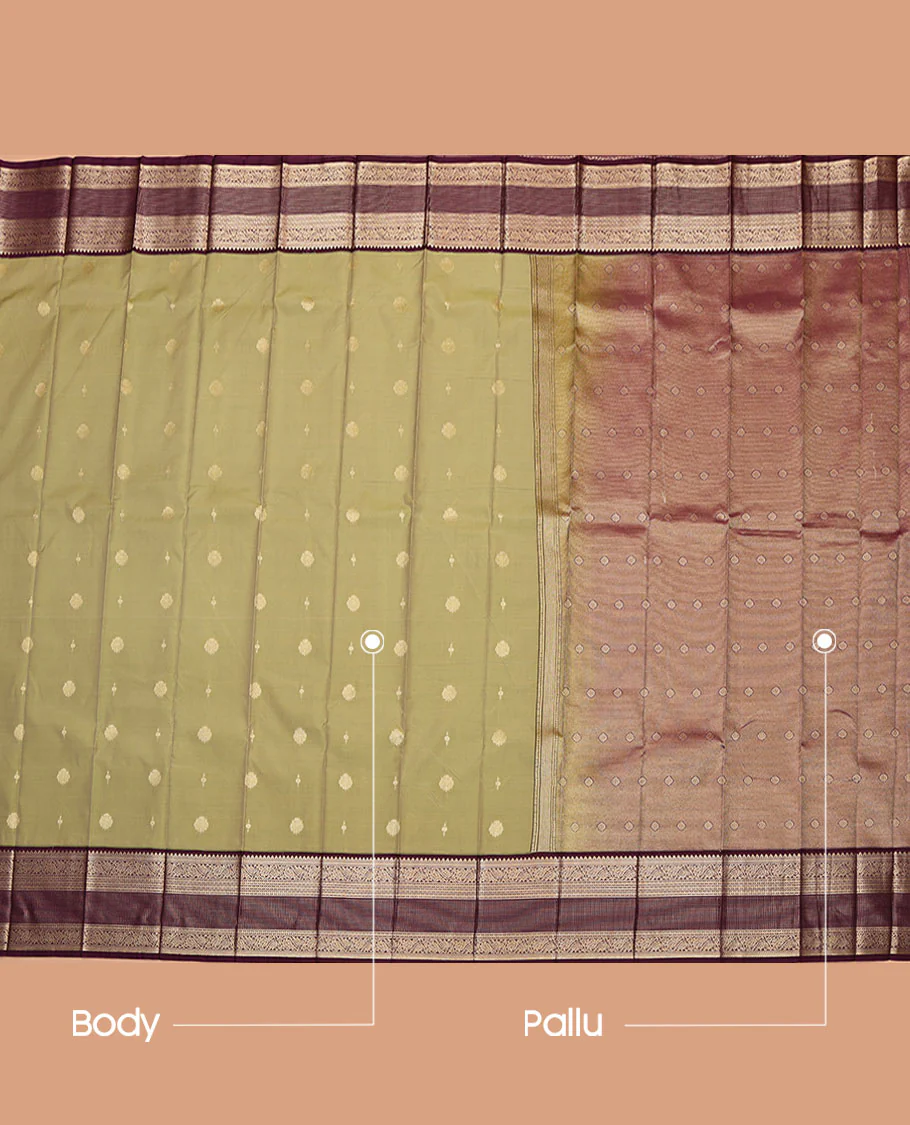 Green Budget Silk Saree, Adorned with Zari Buttas All Over Its Body, Complemented by Contrast Border of Traditional Zari Designs, Gleaming Zari Design Pallu, and Paired with a Contrast Blouse - Image 3