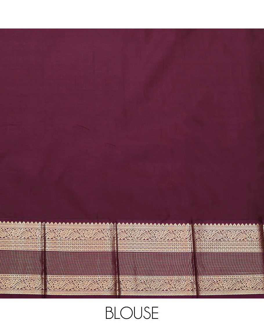 Green Budget Silk Saree, Adorned with Zari Buttas All Over Its Body, Complemented by Contrast Border of Traditional Zari Designs, Gleaming Zari Design Pallu, and Paired with a Contrast Blouse - Image 4
