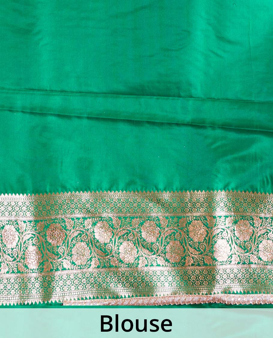 Red floral buttas with stone work Banaras Nylon silk saree, contrast floral creeper zari border, and Mughal-style intricately zari woven pallu - Image 5