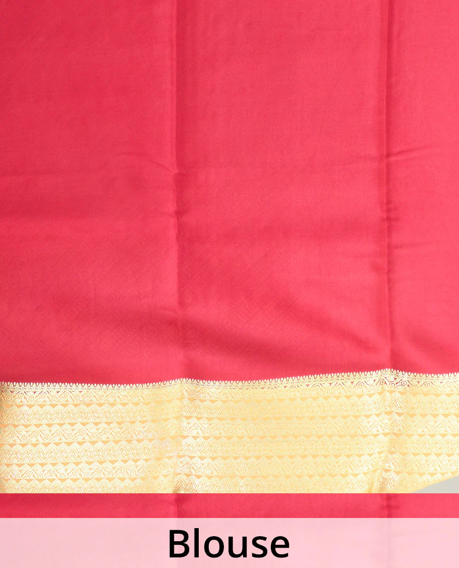 Green floral zari buttas Mysore silk saree, contrast traditional design zari border, and diagonal striped pallu - Image 5