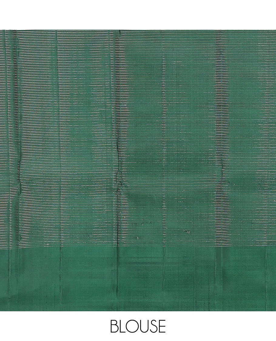 Green micro-checked Kanchipuram silk saree, thazampoo rekku zari border, and pallu of seppu rekku designs - Image 6