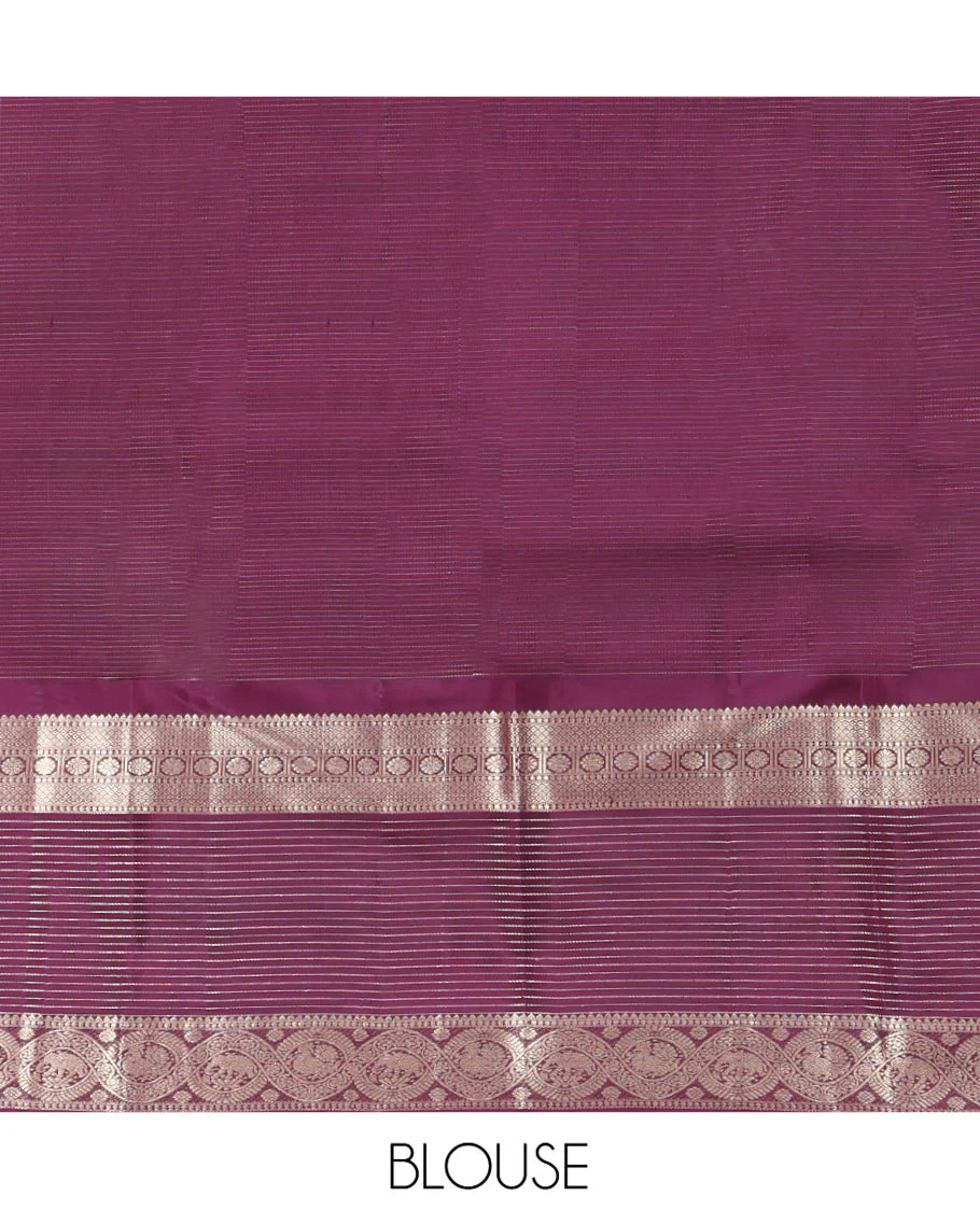 Green Vasundhara Silk Saree Mesmerized with Zari Micro-Checks All Over Its Body, Complemented by a   Contrast Border of Rekku, Kamalam, Mayil Kann, Yaanai and Mayil Designs, Subtly Sparkled Pallu of Jaal Designs, and Paired with a Contrast Blouse - Image 6