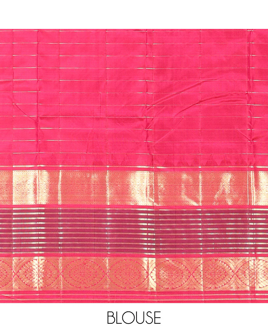 Green Vasundhara Silk Saree Subtly Sparkled with Stripes, Highlighted by a Contrast Border of Muthu, Diamond, Kamalam, and Laddu Kamalam Designs, Delicately Woven Pallu of Intricate Designs, and Paired with a Contrast Blouse - Image 6