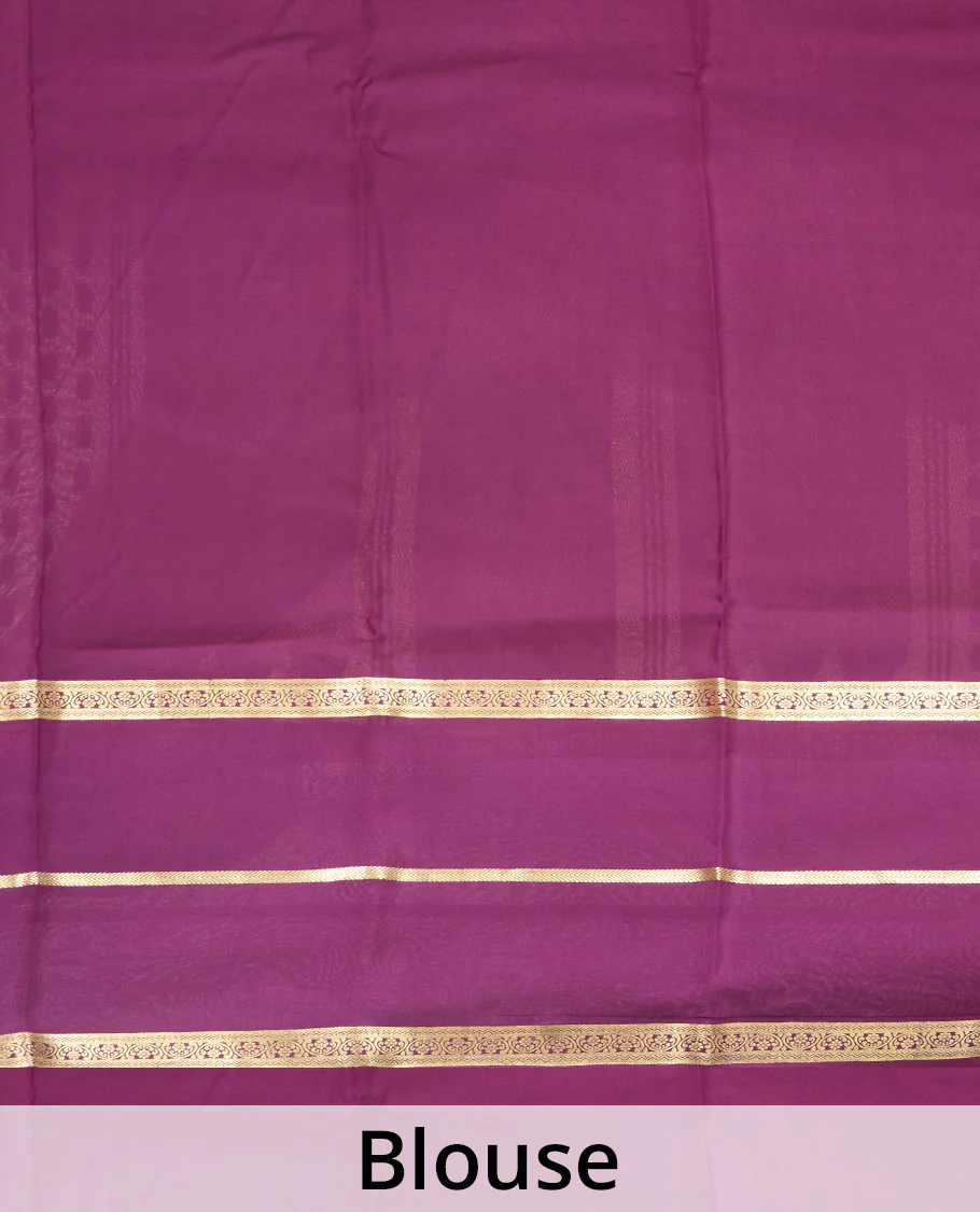 Green zari buttas Mysore silk saree, contrast traditional zari border, and pallu of Temple design in thick zari - Image 5