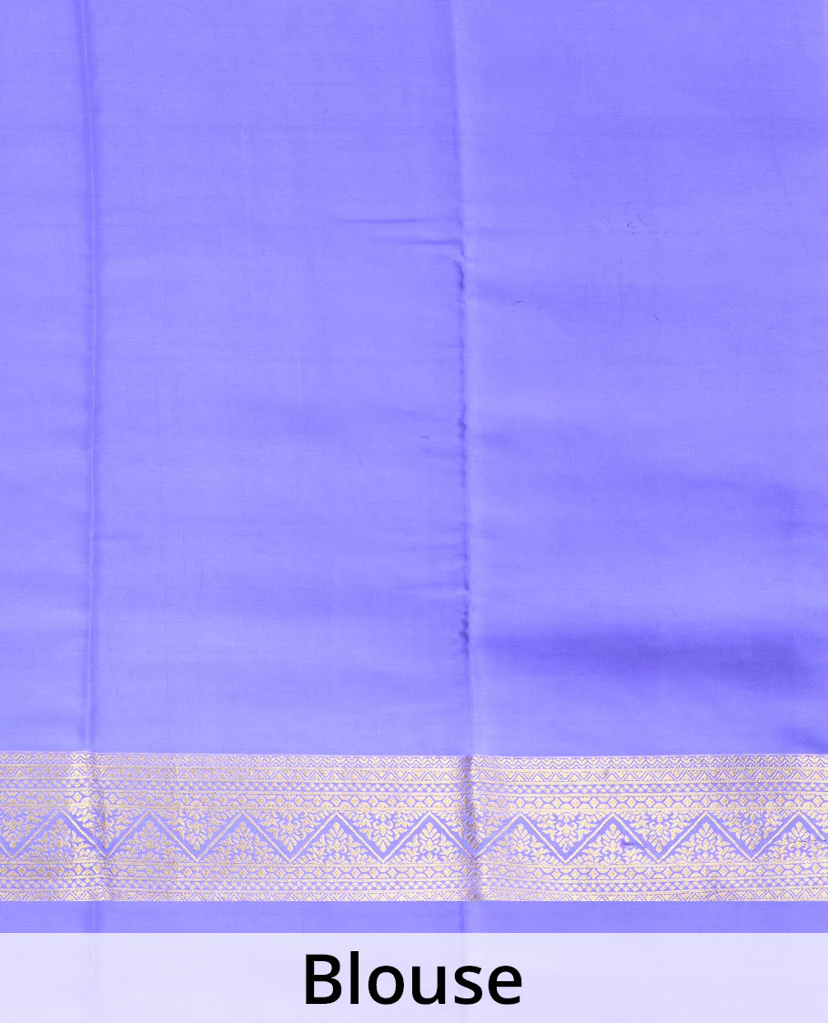 Green zari buttas Mysore silk saree, contrast traditional zari border, and traditional zari designs woven pallu - Image 5
