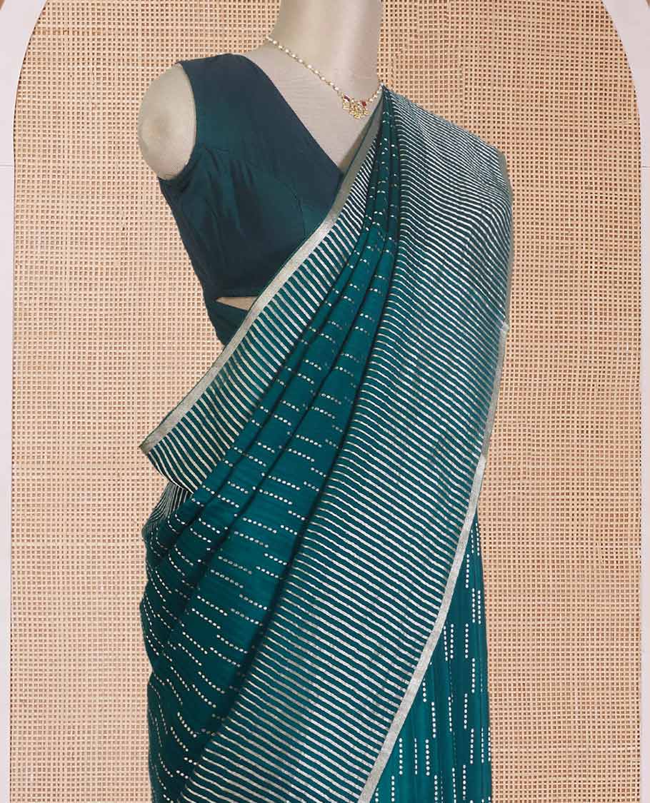Green zari buttas Mysore silk saree, temple seppu rekku zari border, and chevron design pallu - Image 3