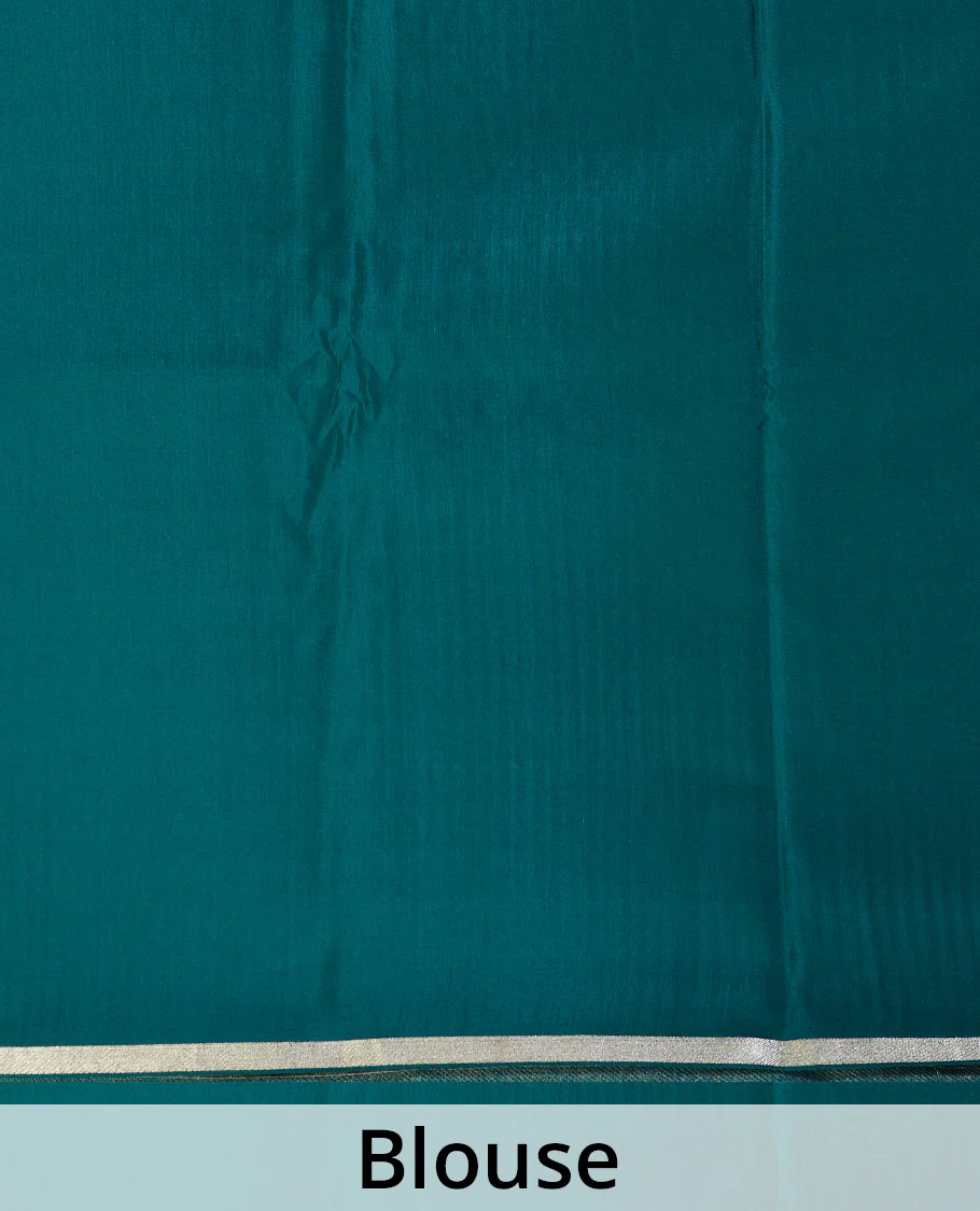 Green zari buttas Mysore silk saree, temple seppu rekku zari border, and chevron design pallu - Image 5