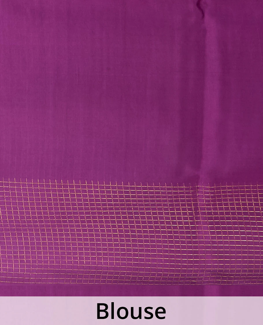 Green zari design Mysore silk saree, contrast micro-checked border, and diagonal striped pallu - Image 5