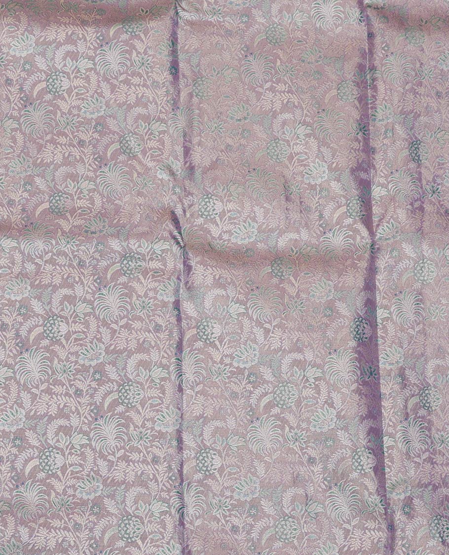 Grey Art Silk Material Half Saree Set, Adorned with Jacquard Design Skirt, a Contrast Traditional Zari Design Border, Contrast Zari-Jacquard Blouse, and a Dhavani of Paisley Designs - Image 4