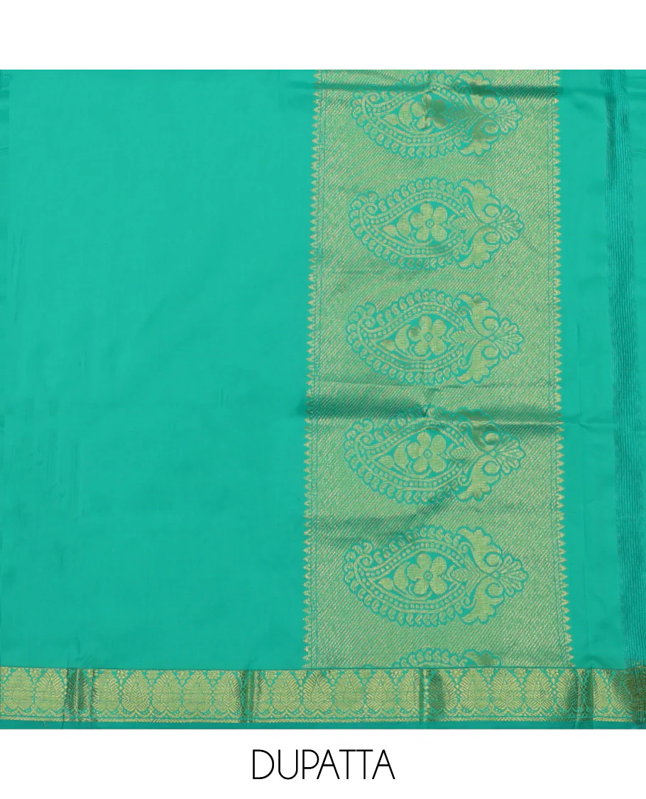 Grey Art Silk Material Half Saree Set, Adorned with Jacquard Design Skirt, a Contrast Traditional Zari Design Border, Contrast Zari-Jacquard Blouse, and a Dhavani of Paisley Designs - Image 6