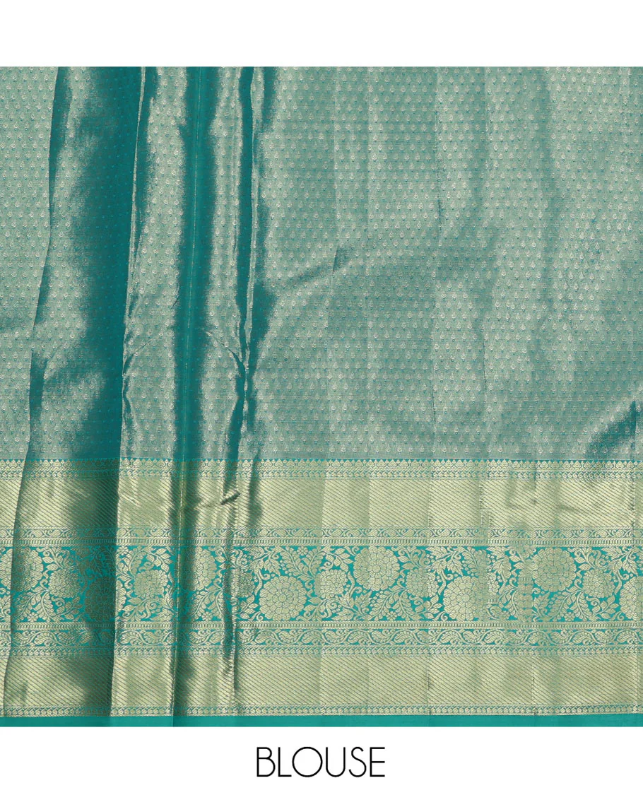 Grey Art Silk Material Half Saree Set, Adorned with Jacquard Design Skirt, a Contrast Traditional Zari Design Border, Contrast Zari-Jacquard Blouse, and a Dhavani of Paisley Designs - Image 7