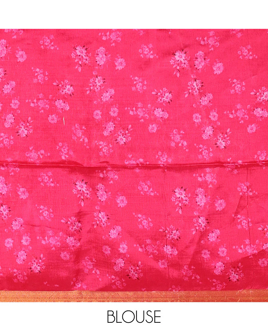 Grey floral motifs digital printed banana pith saree, piping border, striped pallu, and floral printed blouse - Image 4