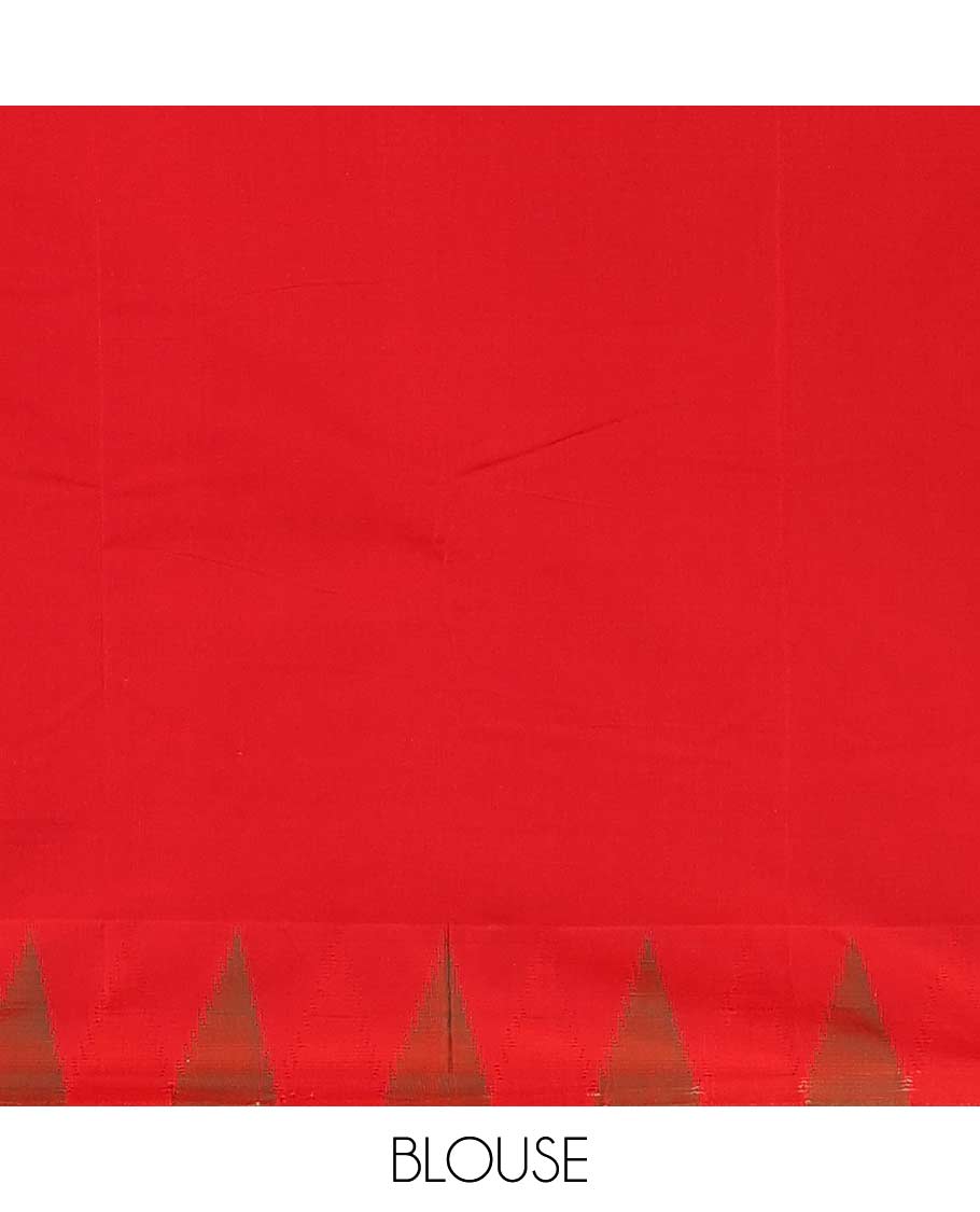 Grey plain Bangalore silk saree, contrast temple border, and striped pallu - Image 6
