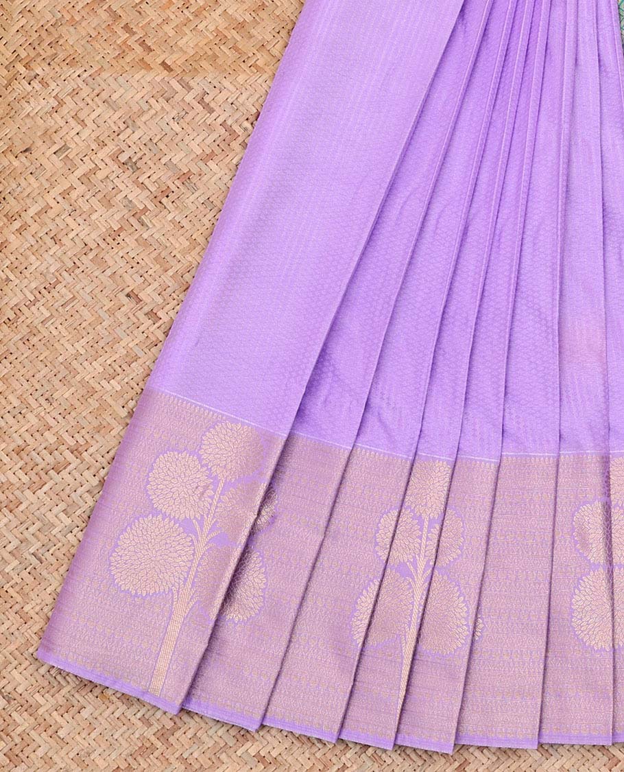 Lavender Subtly Sparkled Budget Silk Saree, Complemented by Floral Zari Designs Woven Border, Grand Jaal Pallu and Paired with a Contrast Blouse