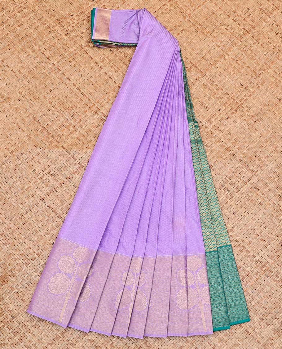 Lavender Subtly Sparkled Budget Silk Saree, Complemented by Floral Zari Designs Woven Border, Grand Jaal Pallu and Paired with a Contrast Blouse - Image 2
