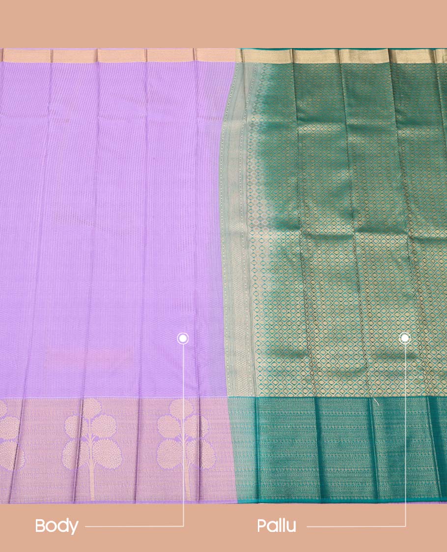 Lavender Subtly Sparkled Budget Silk Saree, Complemented by Floral Zari Designs Woven Border, Grand Jaal Pallu and Paired with a Contrast Blouse - Image 3