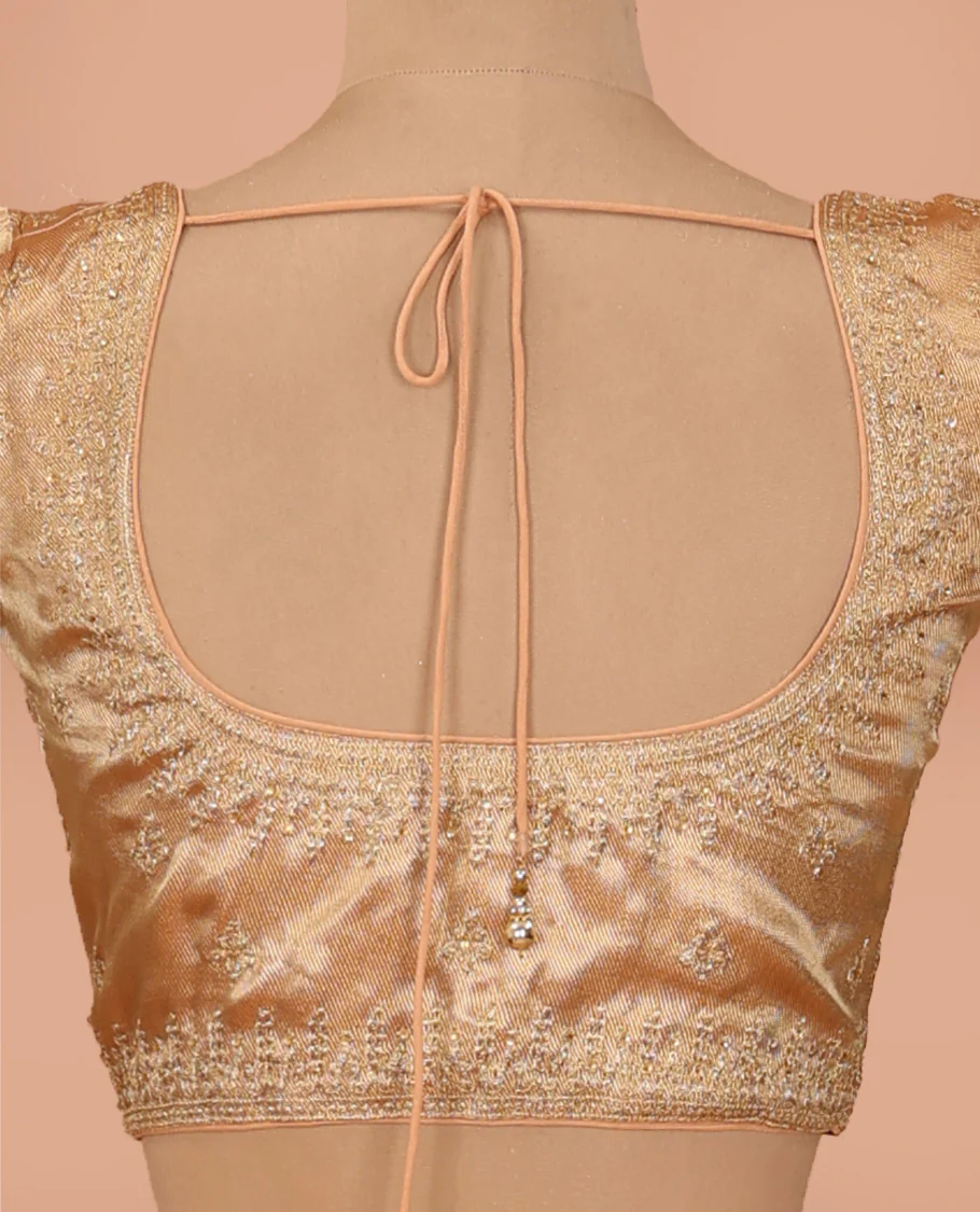 Light gold thread embroidered front-back round neck elbow sleeve blouse - Image 4