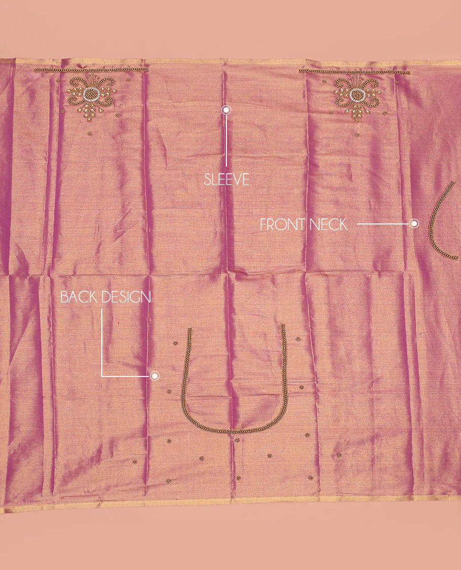 Light Purple Aari Blouse Material, Bedecked with Unique Pattern Sugar Bead Embroidery on Its Sleeves, and Subtle Sugar Bead Work on Its Back and Front Neck - Image 2