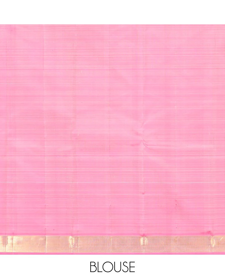 Light Sandal Plain Kanchipuram Silk Saree Subtly Sparkled with Contrast Zari Border, Pallu Features Zari Designs, and Paired with a Contrast Blouse - Image 6