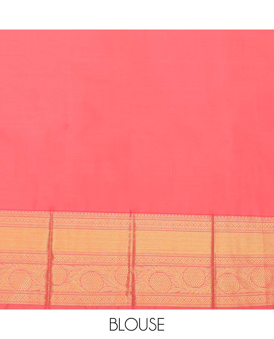 Light Turquoise Budget Silk Saree, Sparsely Woven with Zari Buttas All Over Its Body, Complemented by a Contrast Traditional Zari Border of Floral Creeper Designs, Grand Jaal Pallu, and Paired with a Contrast Blouse - Image 4