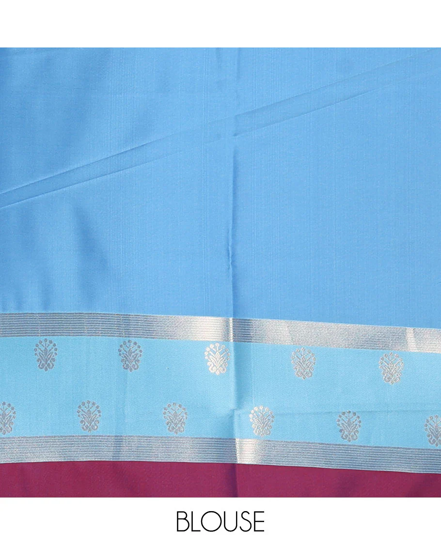 Magenta zari buttas soft silk saree, contrast zari design border, intricate jaal pallu, and contrast zari design blouse - Image 4