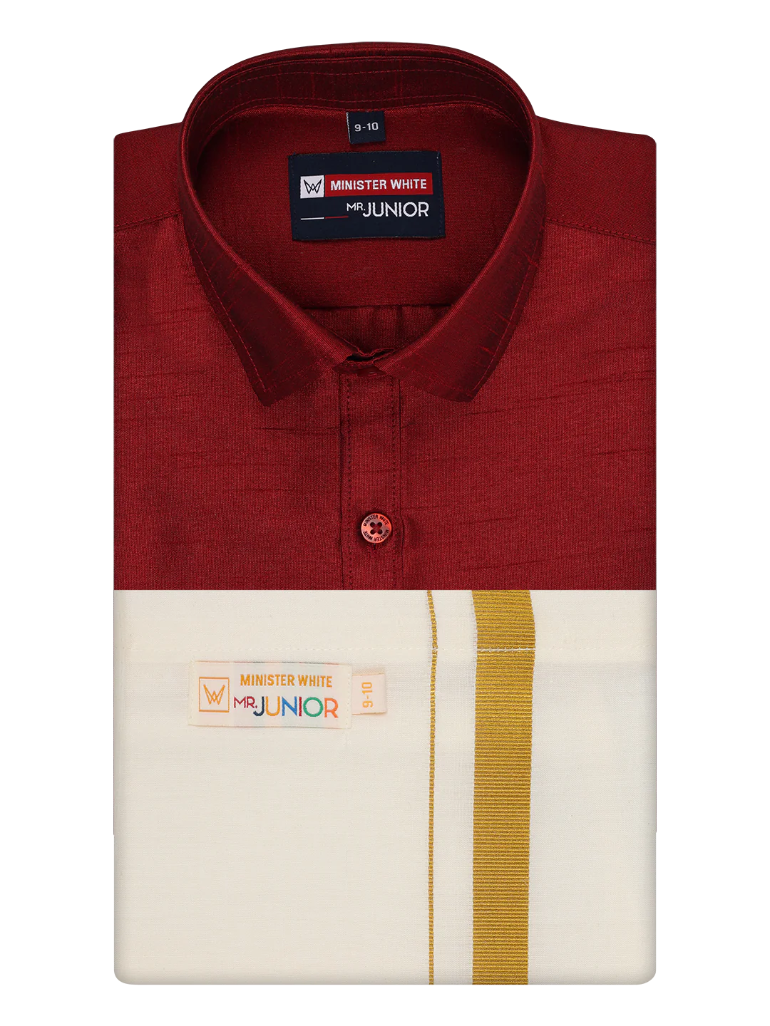 Boys Maroon Color Half Sleeves Shirt with Gold Jari Flexi Dhoti Adorable Boy - Image 7