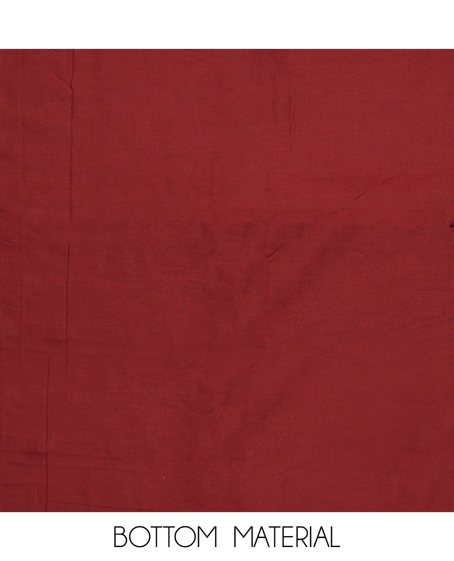 Maroon Material Chudidar Set, Elevated with Floral Print on Rayon Top, a Plain Cotton Bottom, and Paired with a Matching Plain Chiffon Dupatta - Image 3