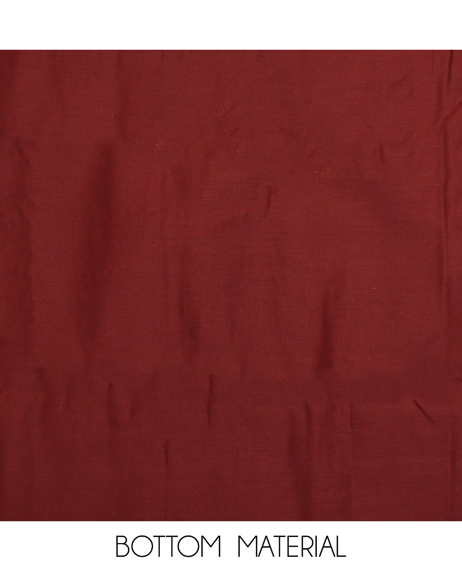 Maroon Material Chudidar Set, Elevated with Floral Printed Cotton Top, a Plain Cotton Bottom, and Paired with a Ajrakh Printed Cotton Dupatta - Image 3