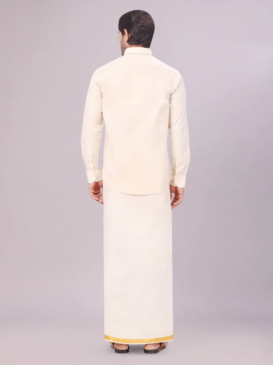Mens Tissue Gold Colour Dhoti Shirt Wedding Combo Maverick - Image 4