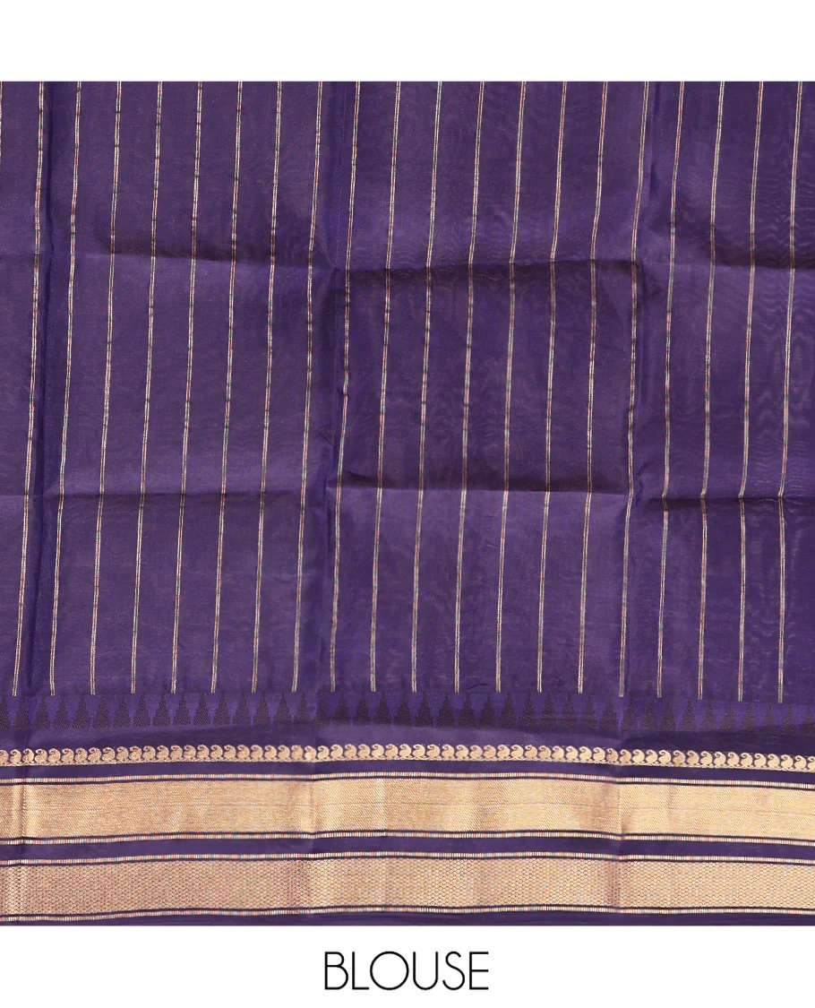 Mayil Color and Navy Blue Vasundhara Lite Silk Mix Saree, Graced with Checked Design All Over Its Body, Complemented by a Contrast Thazampoo Rekku Border of Manga Mokku, Muthu, and Mayil Kann Designs, Grand Pallu, and Paired with a Contrast Blouse - Image 9