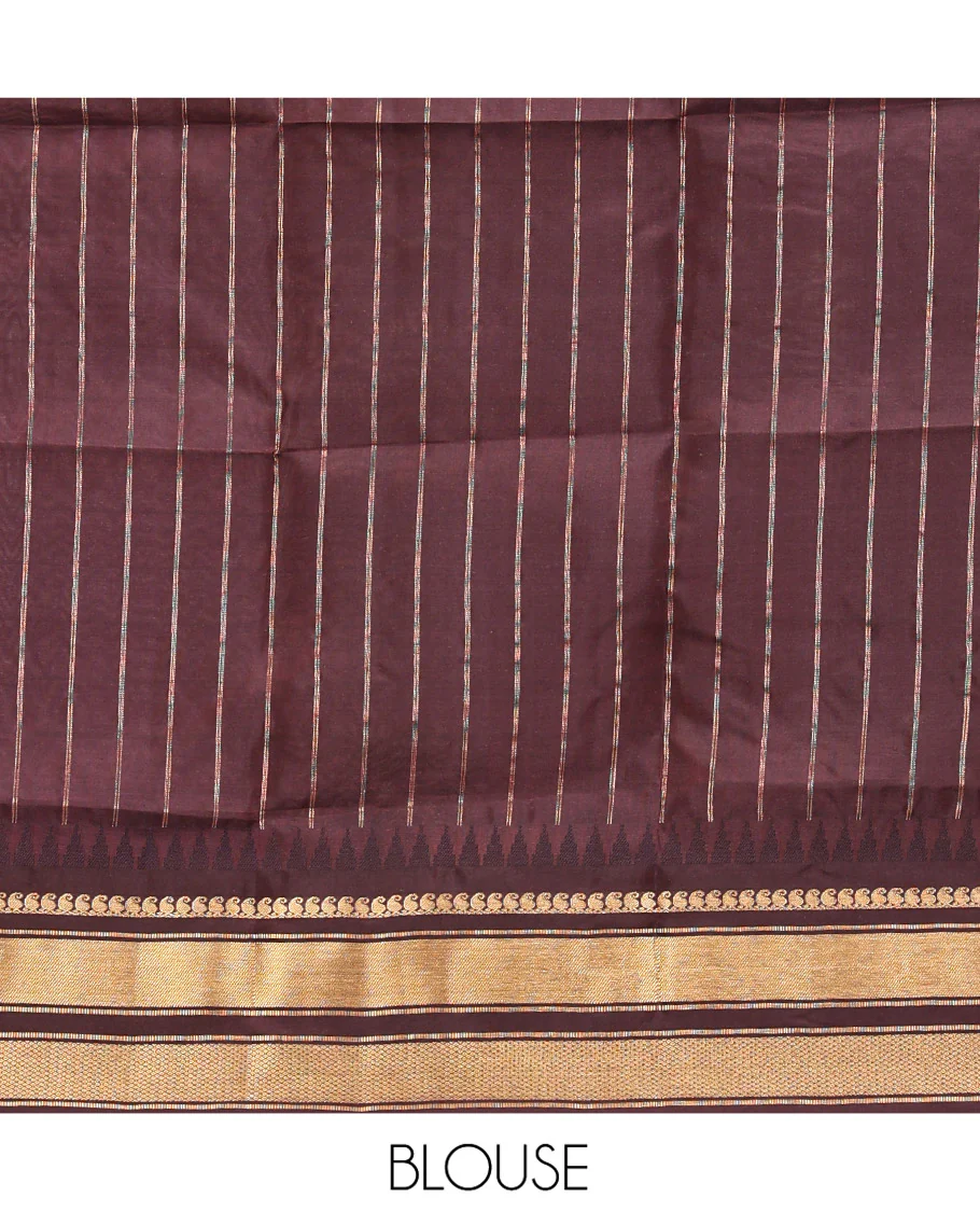 Mehendi Green and Brown Vasundhara Lite Silk Mix Saree, Graced with Checked Design All Over Its Body, Complemented by a Contrast Thazampoo Rekku Border of Manga Mokku, Muthu, and Mayil Kann Designs, Grand Pallu, and Paired with a Contrast Blouse - Image 8