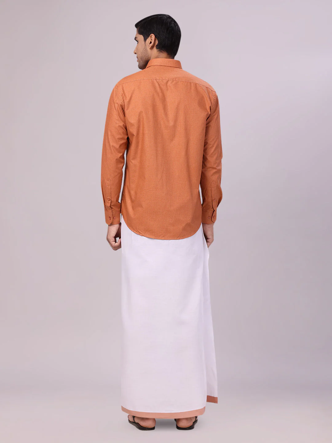 Mens Cotton Brown Shirt with Matching Border Flexi Dhoti Combo Casper Flexi - Image 5