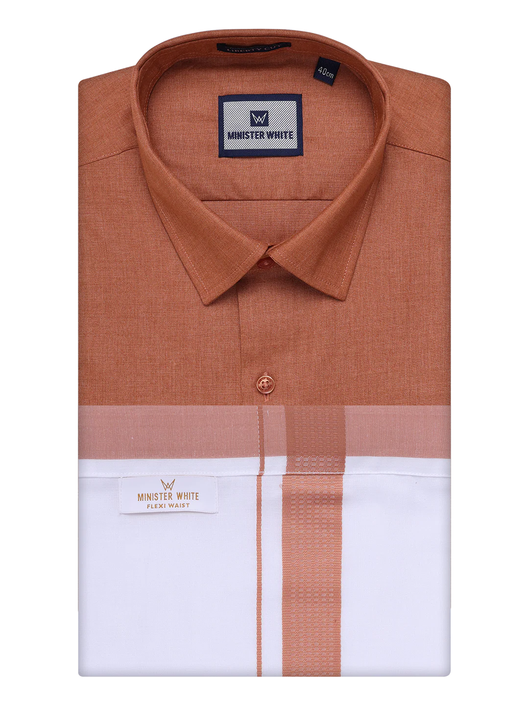 Mens Cotton Brown Shirt with Matching Border Flexi Dhoti Combo Casper Flexi - Image 7