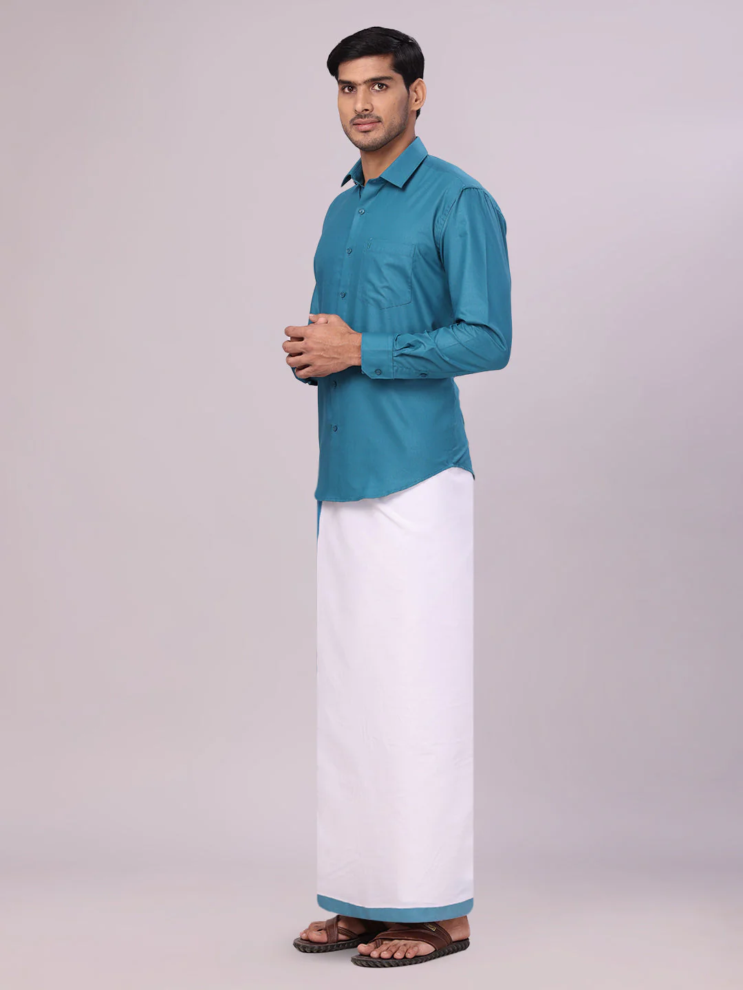 Mens Cotton Green Matching Shirt and Dhoti Combo Luster - Image 2