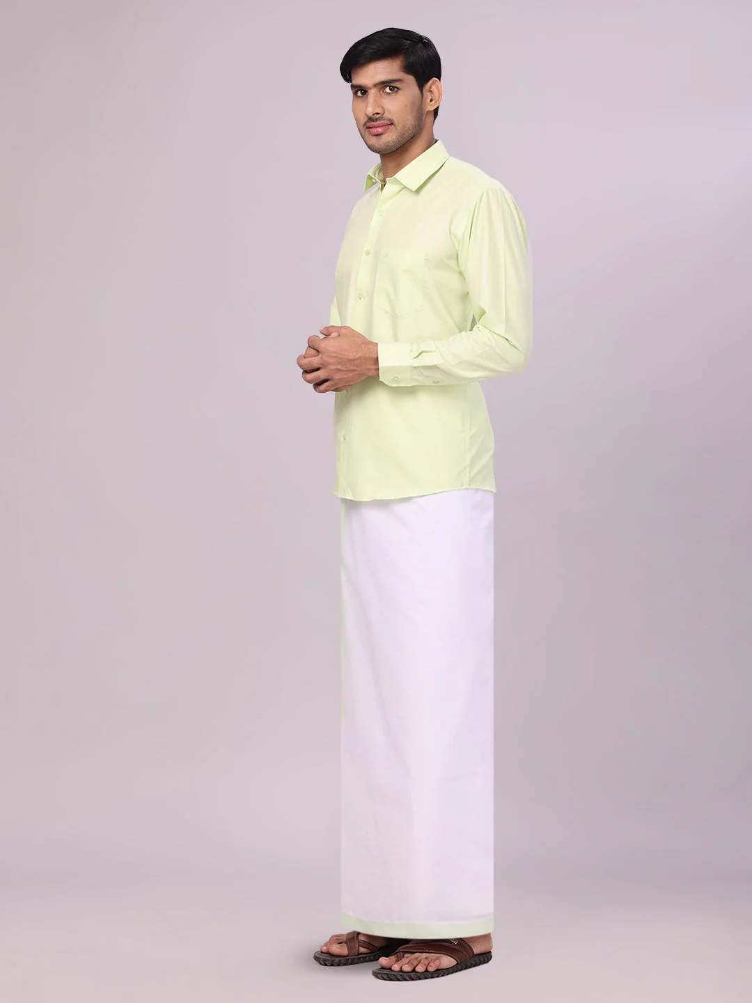 Mens Cotton Light Green Matching Shirt and Dhoti Combo Luster - Image 2