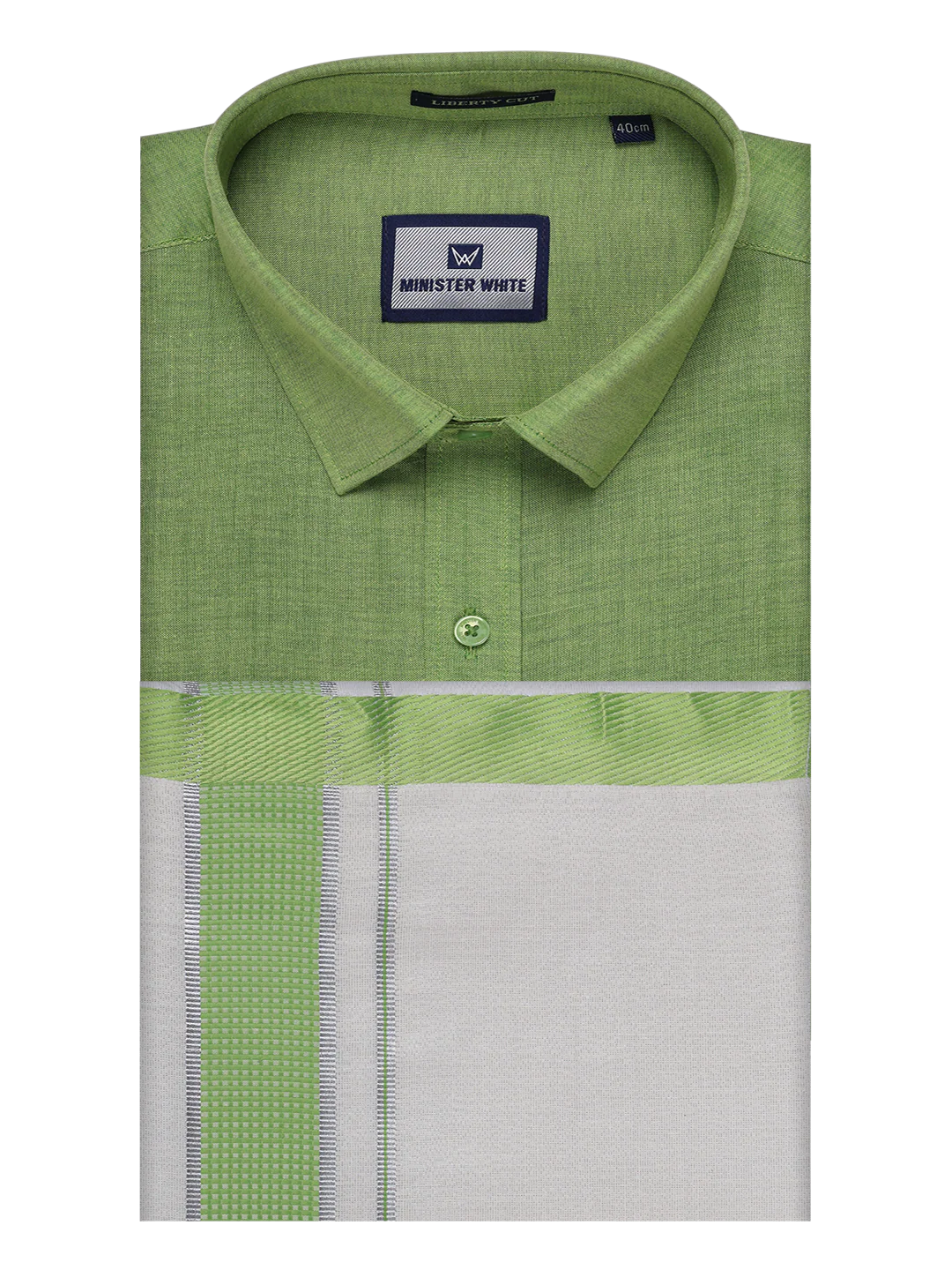 Mens Cotton Light Green Shirt with Tissue Matching Border Dhoti Wedding Combo Kandala - Image 5