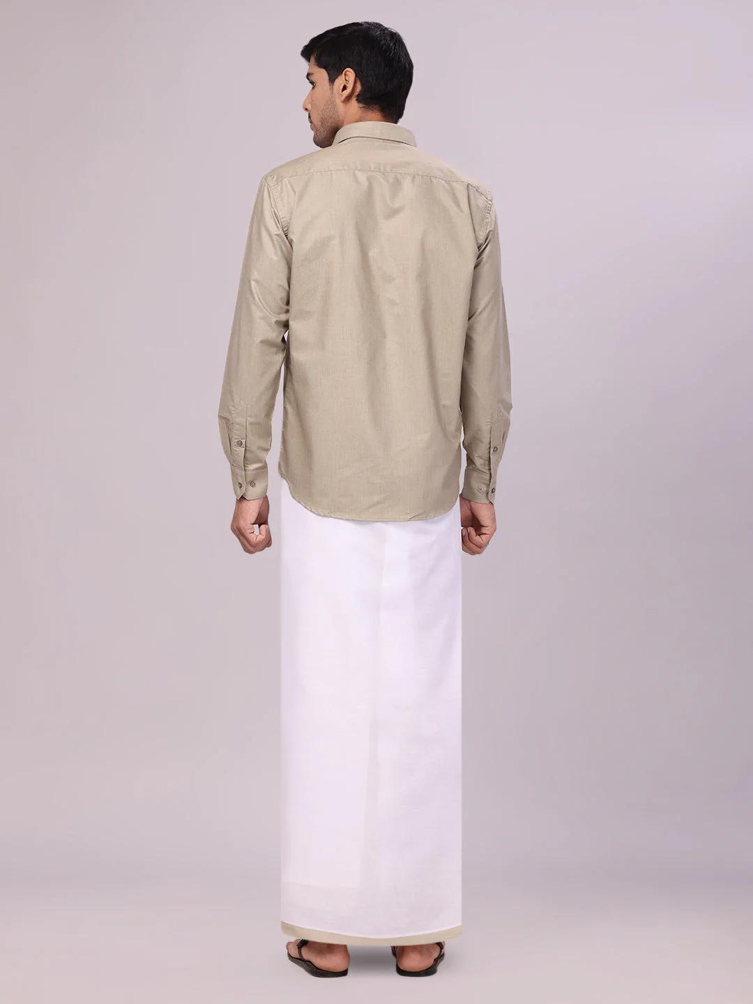 Mens Cotton Light Olive Matching Shirt and Dhoti Combo Luster - Image 4